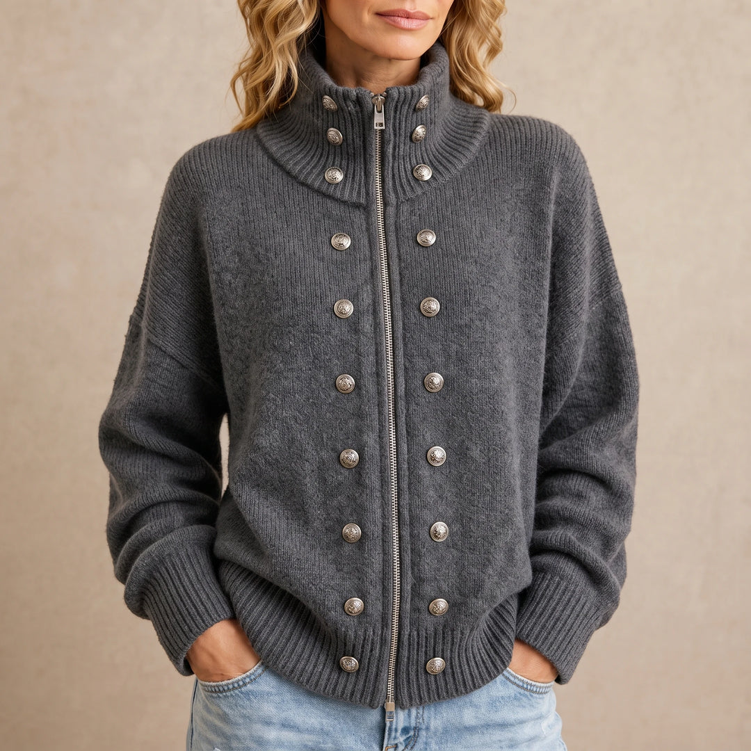 Wearbella – Double-Breasted Stand Collar Knit Cardigan