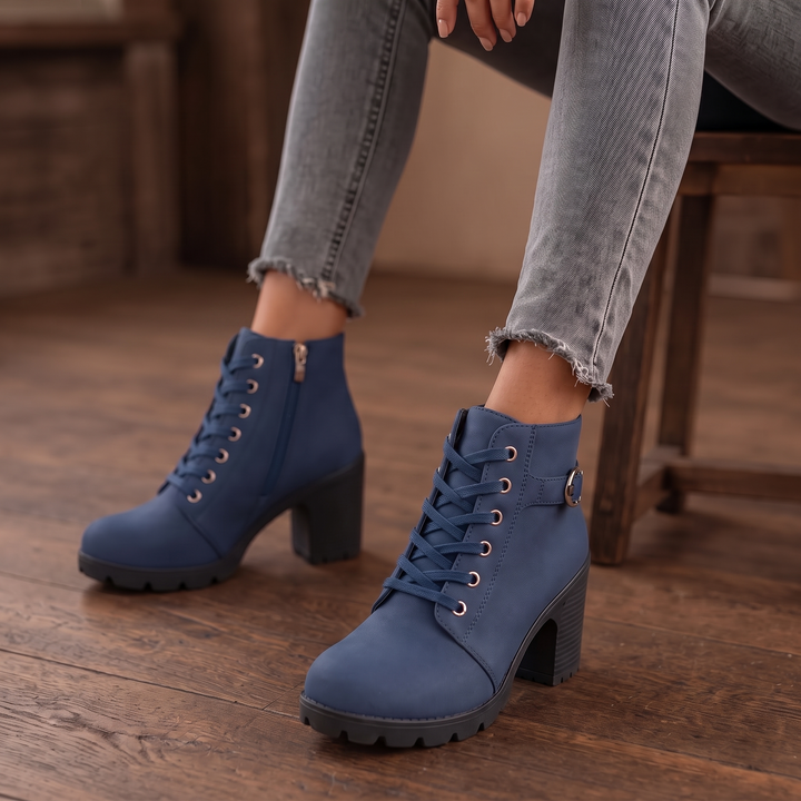 Buckle & Bold – Buckle Lace-Up Chunky Heel Ankle Boots