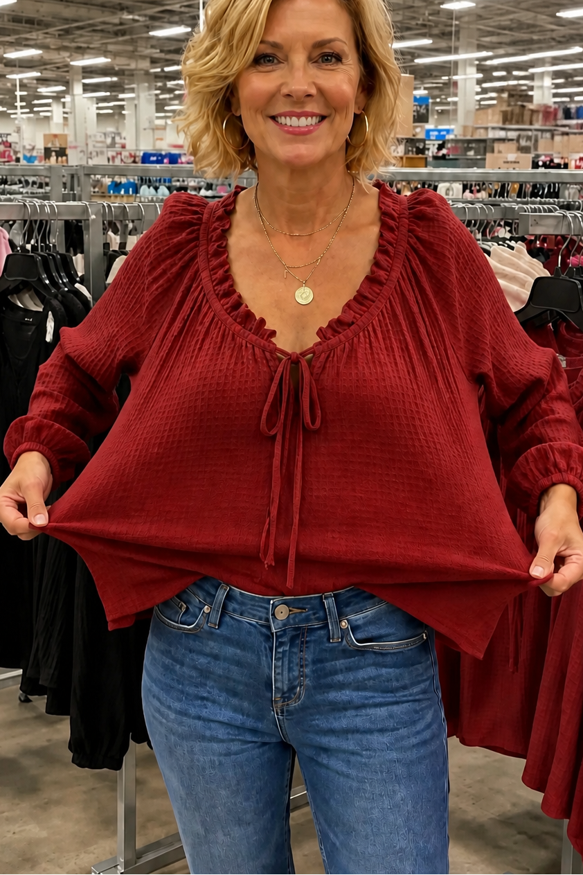 Softline – Loose-Fit Ruffle Tie-Collar Blouse