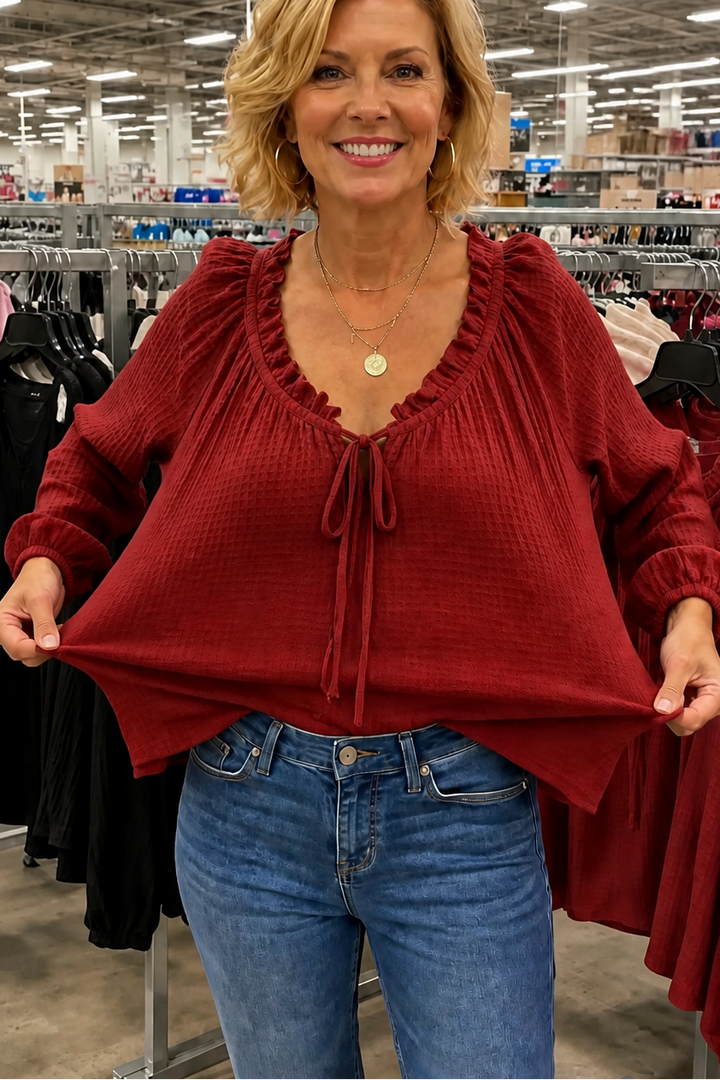 Softline – Loose-Fit Ruffle Tie-Collar Blouse