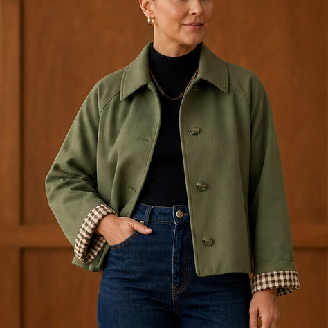Tartanelle – Checked-Lining Raglan Casual Coat