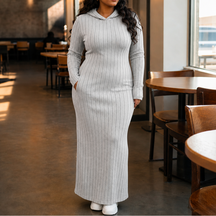 Lunarobe – Ribbed Hooded Maxi Dress With Pockets