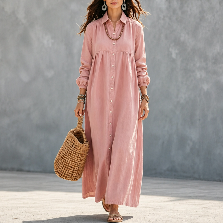 Linalle – Button-Front Linen-Look Maxi Dress