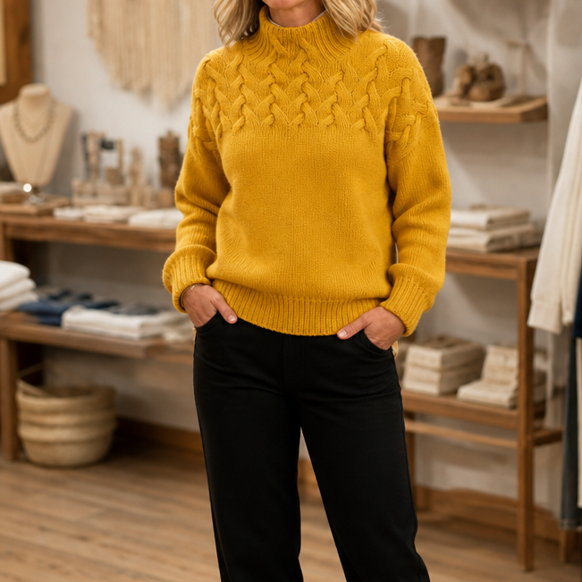 Cozette – Braided Cable-Knit Turtleneck Sweater