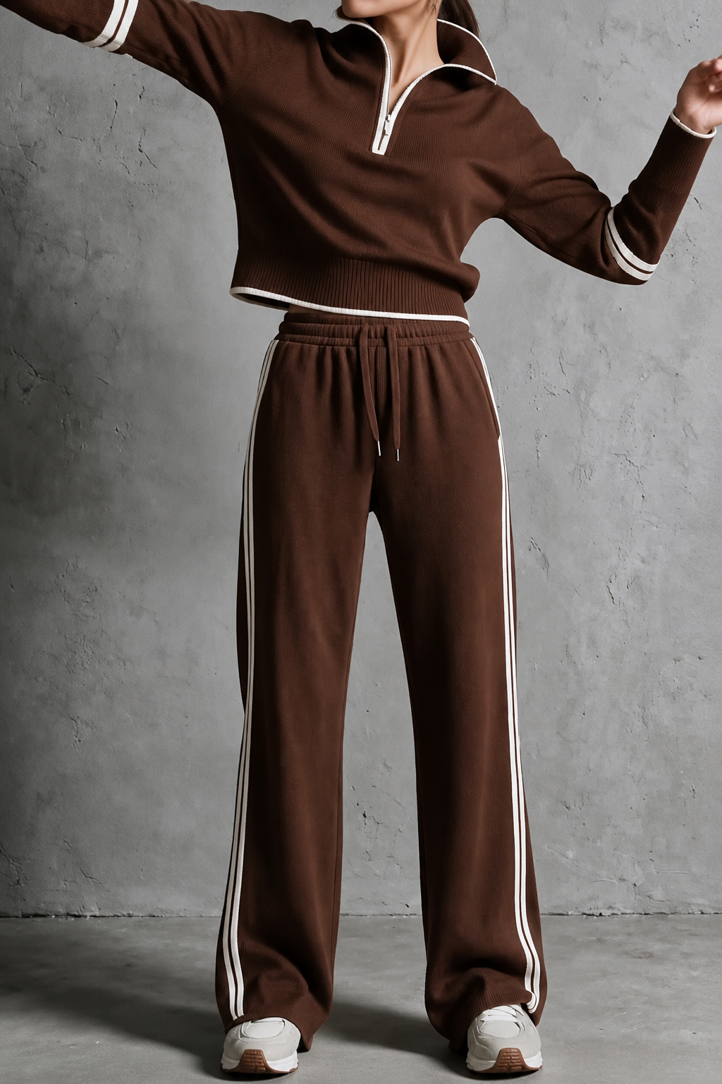 Wearbella – Half-Zip Wide-Leg Track Set