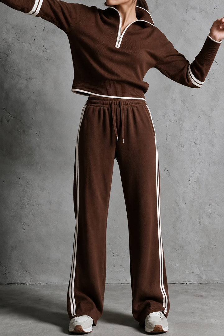 Wearbella – Half-Zip Wide-Leg Track Set