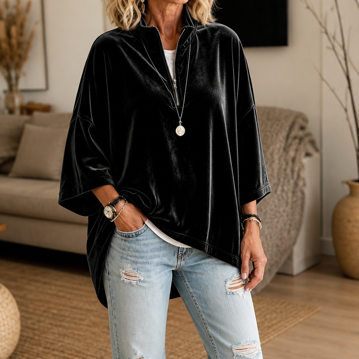Wearbella – Half-Zip Funnel Neck Velour Pullover