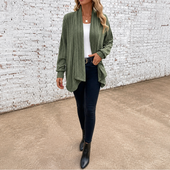 Draperly – Eyelet Waterfall Open-Front Cardigan