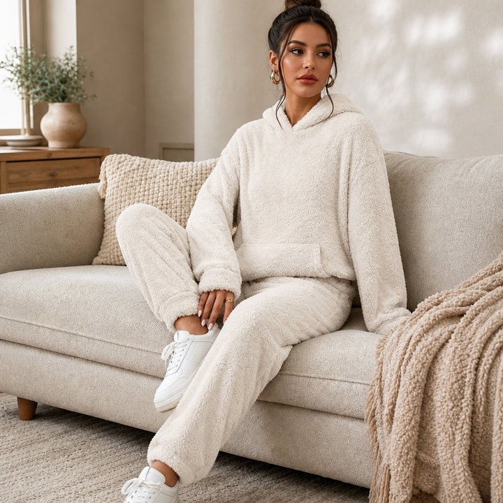 Cozy Haven – Plush Fleece Hooded Top And Jogger Pants Set