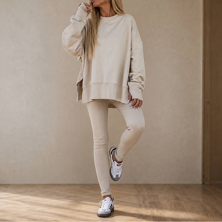 Ease & Grace – Side-Slit Sweatshirt And Leggings Set