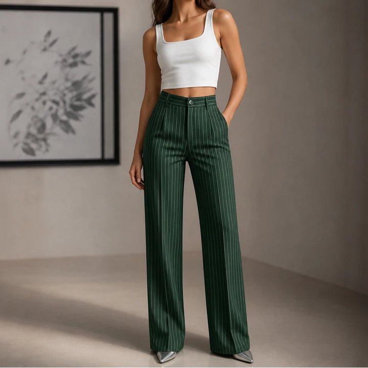 Wearbella – High-Waisted Pinstripe Wide-Leg Trousers