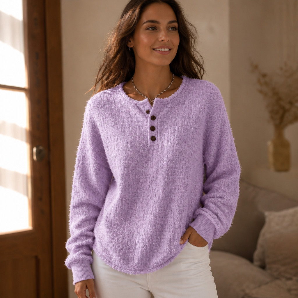 Autumbre – Mélange Chunky Knit Button Henley Sweater