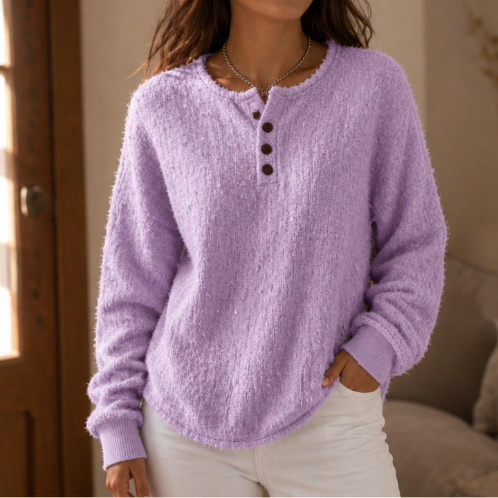 Autumbre – Mélange Chunky Knit Button Henley Sweater
