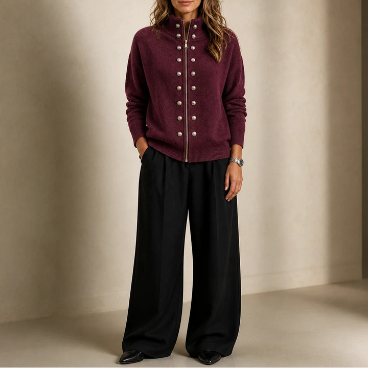 Plot Twist – Double-Button High-Neck Knit Cardigan