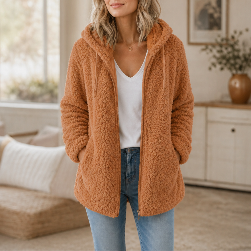 Cozelia – Fuzzy Hooded Zip-Up Fleece Jacket