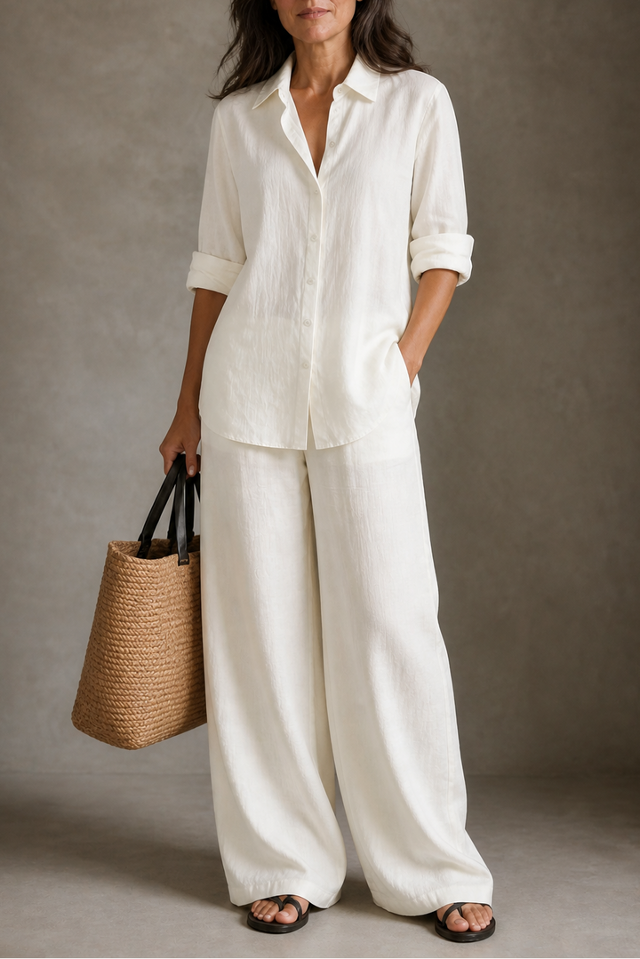 Setwell – Wide-Leg Pants And Shirt Two-Piece Set