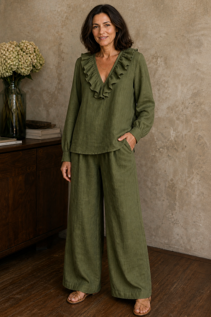 Wearbella – Wide-Leg V-Neck Two-Piece Set