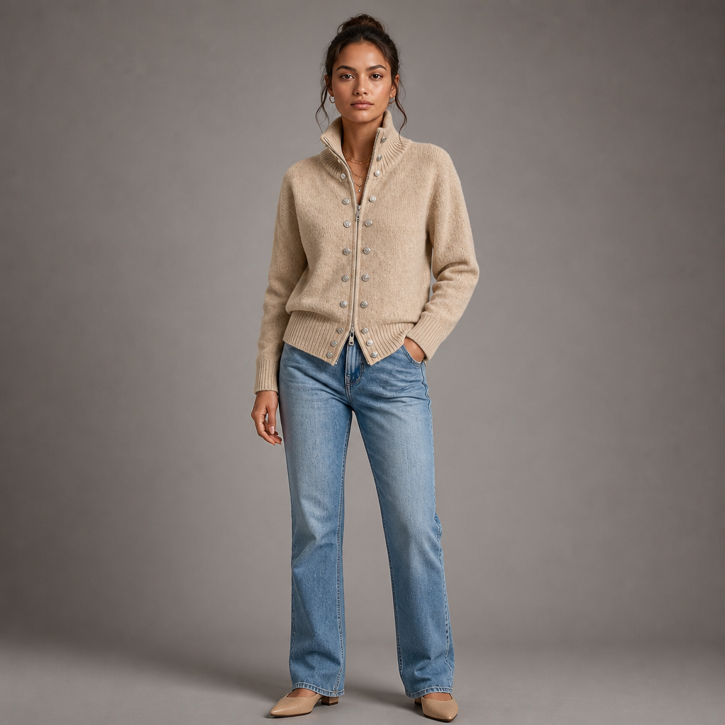 Wearvale – Two-Way Zip High-Neck Knit Cardigan