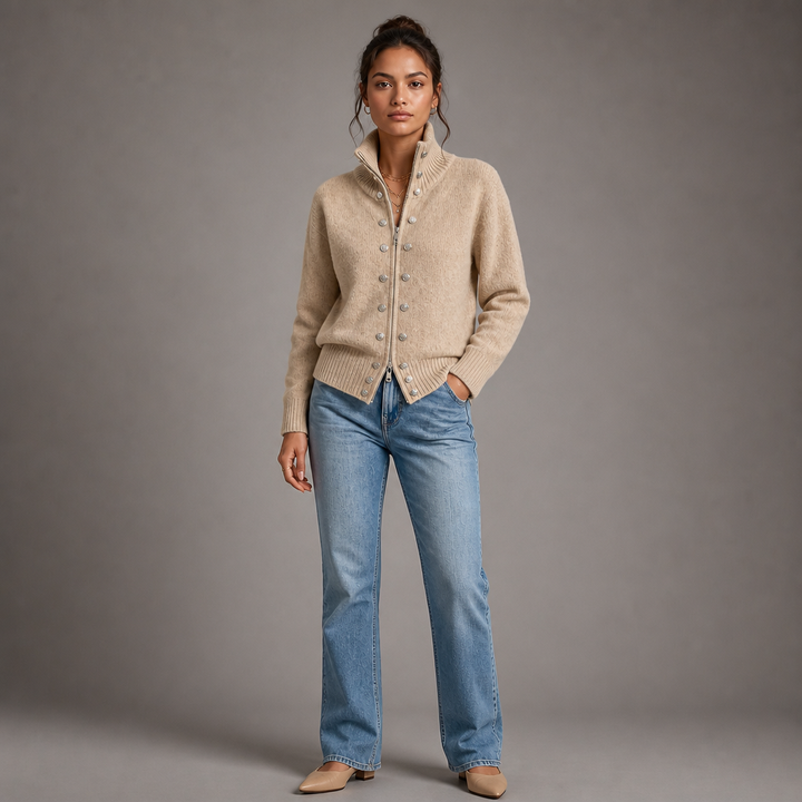 Wearvale – Two-Way Zip High-Neck Knit Cardigan