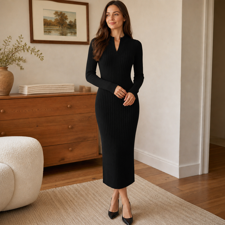 Marjorie Merino – Deep Ribbed Cinched-Waist Dress