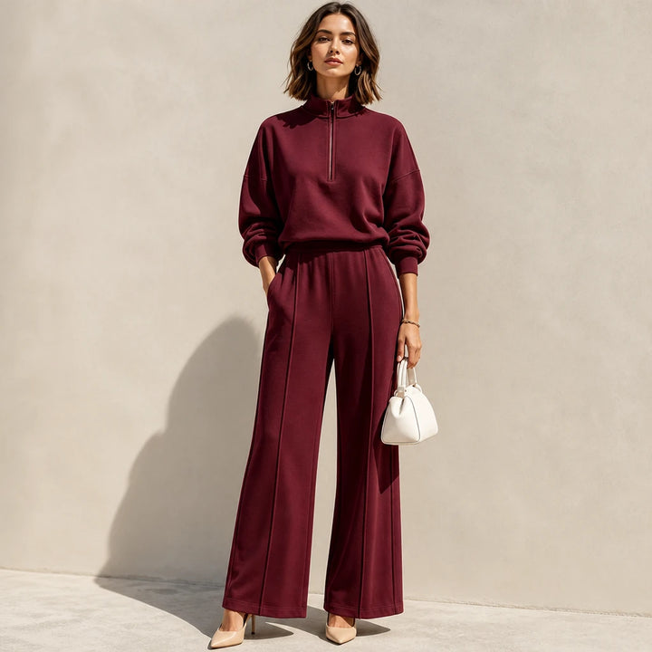 Easeform – Half-Zip Drop-Shoulder Top And Wide-Leg Pants Set