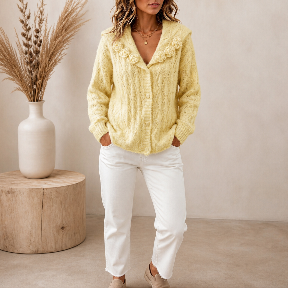 Women's Sailor Collar Crochet Knit Cardigan