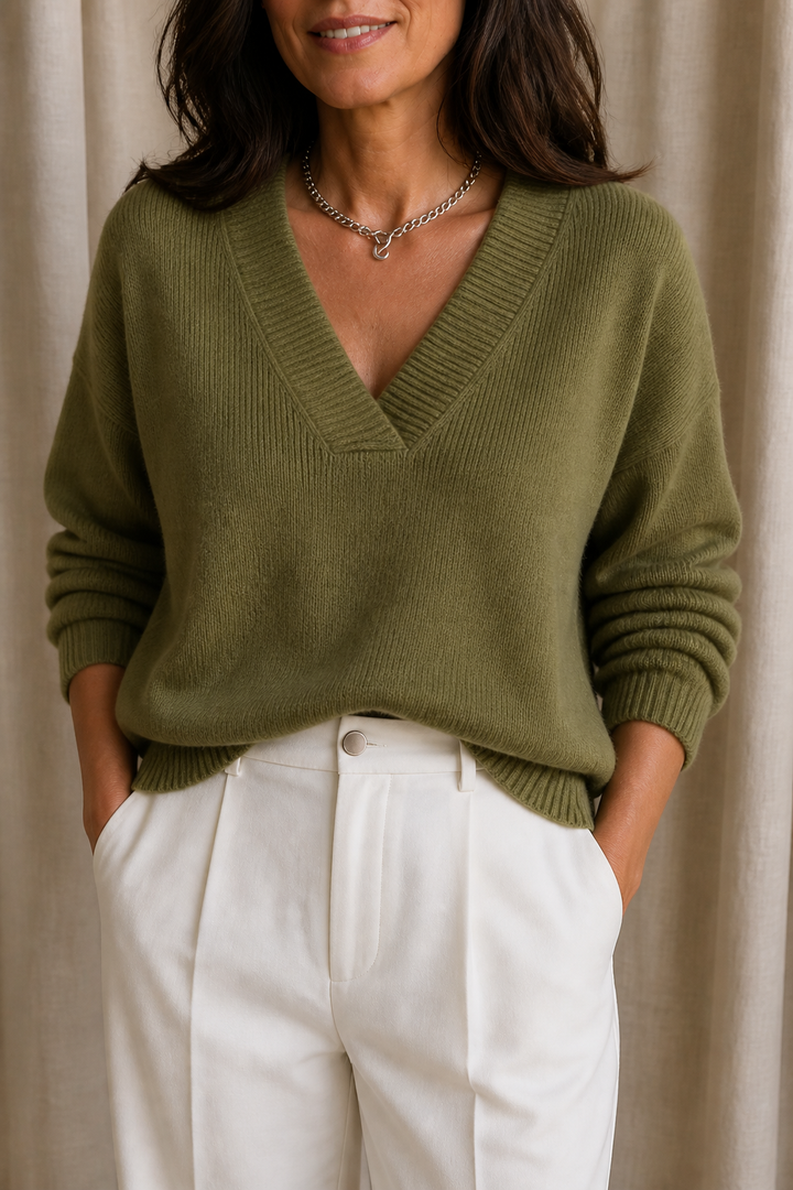 Softline – Ribbed V-Neck Relaxed Knit Sweater