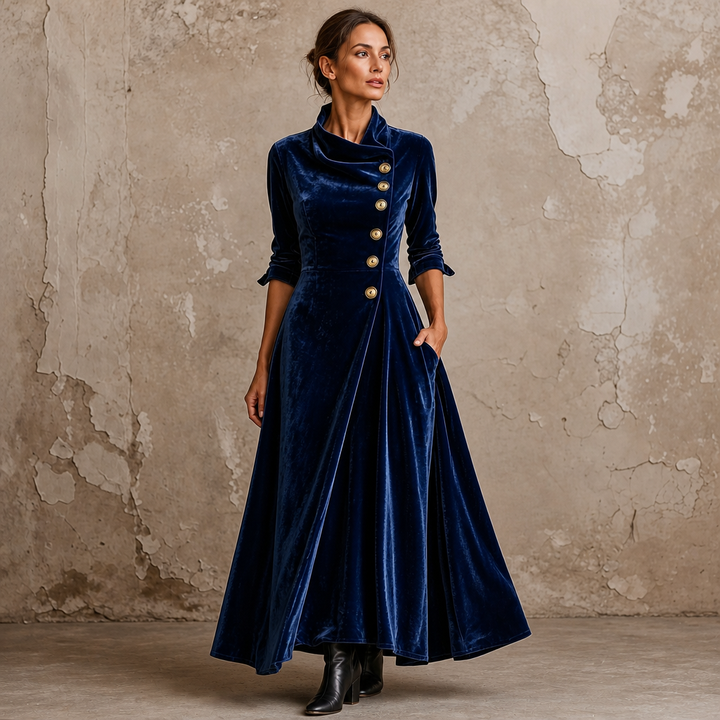 Veloura – Cowl Neck Velvet-Look Maxi Dress