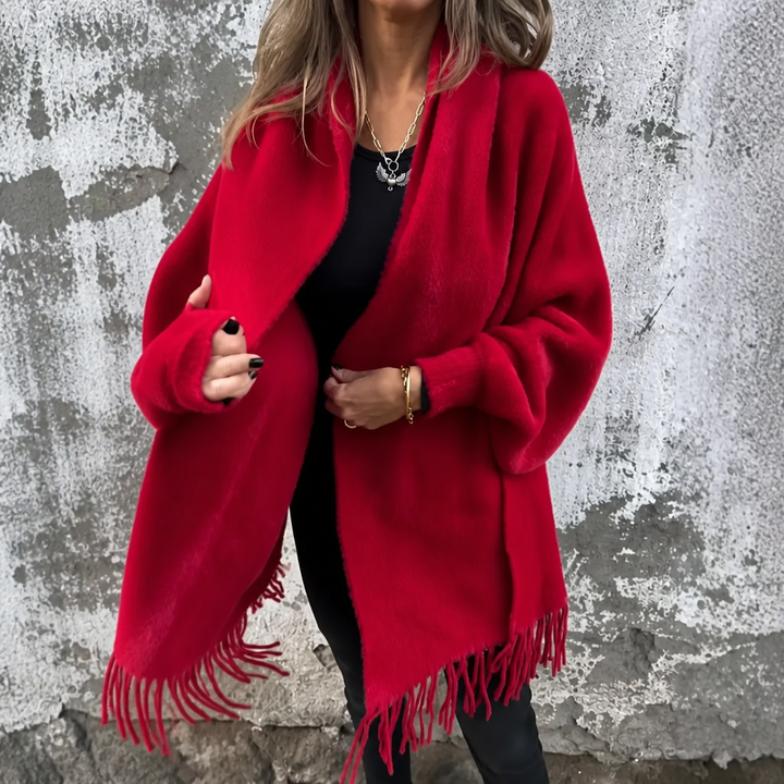 Mantelle – Draped Shawl Collar Open-Front Wool Coat