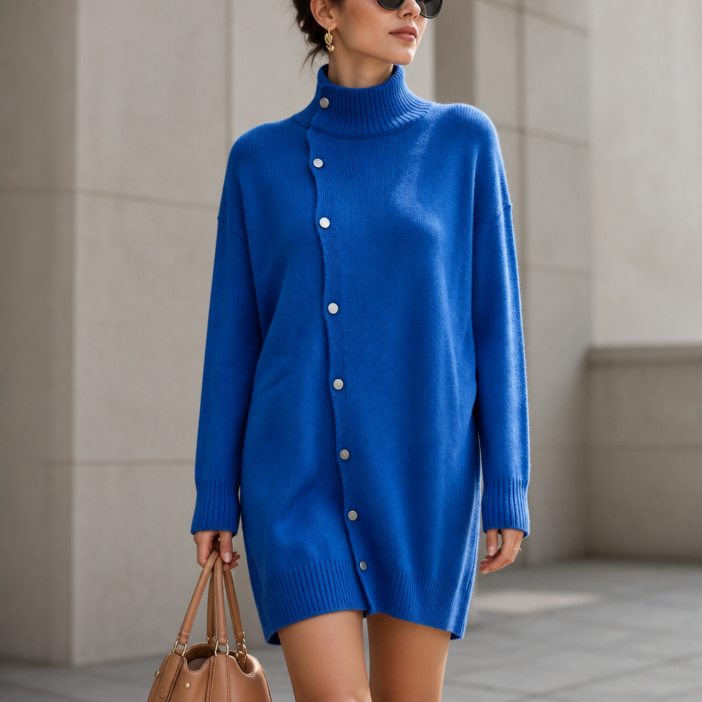 Wrapdaya – Oversized High-Neck Button Cardigan