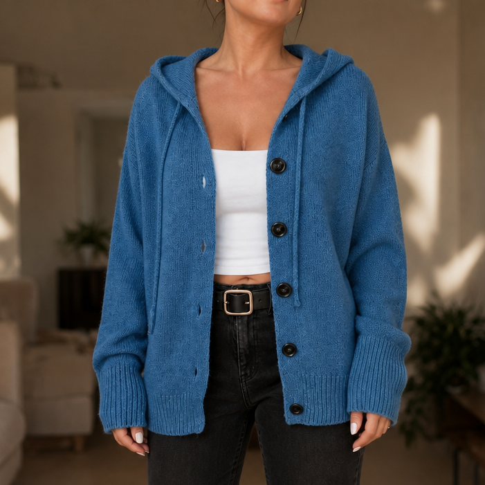 Wearbella – Drawstring Hood Oversized Knit Cardigan