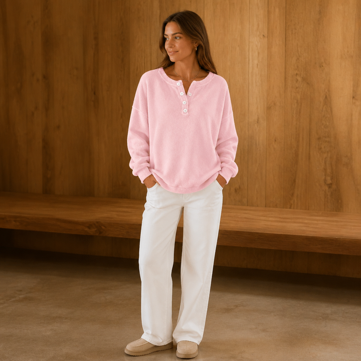 Marlowe – Oversized Gold Button Mock-Neck Sweater