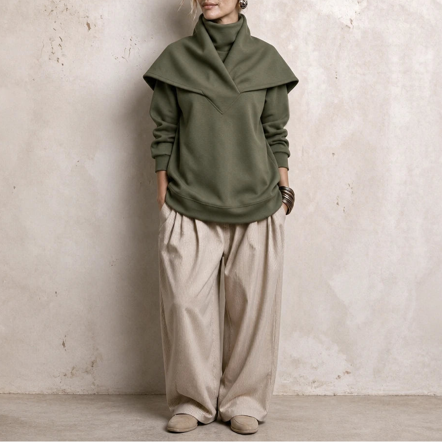 Sailora – Draped Sailor-Collar Fleece Sweatshirt