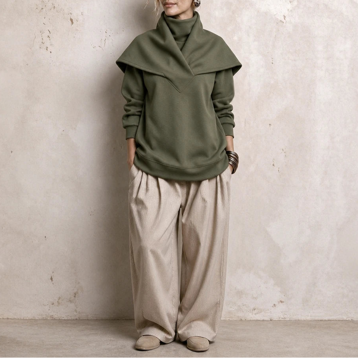 Sailora – Draped Sailor-Collar Fleece Sweatshirt
