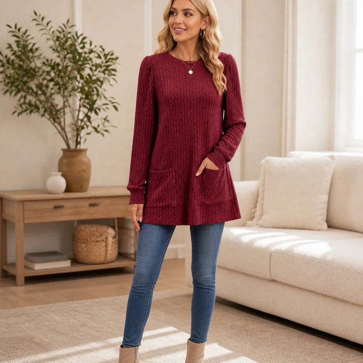 Cozy Rib – Ribbed Knit Tunic With Pockets
