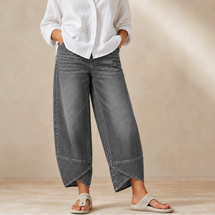 Verlace – Asymmetric Stepped-Hem Wide-Leg Jeans