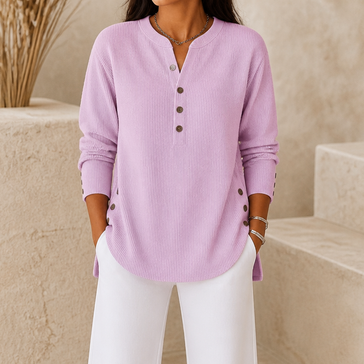 Cozetta – Ribbed Relaxed-Fit Button Detail Tunic