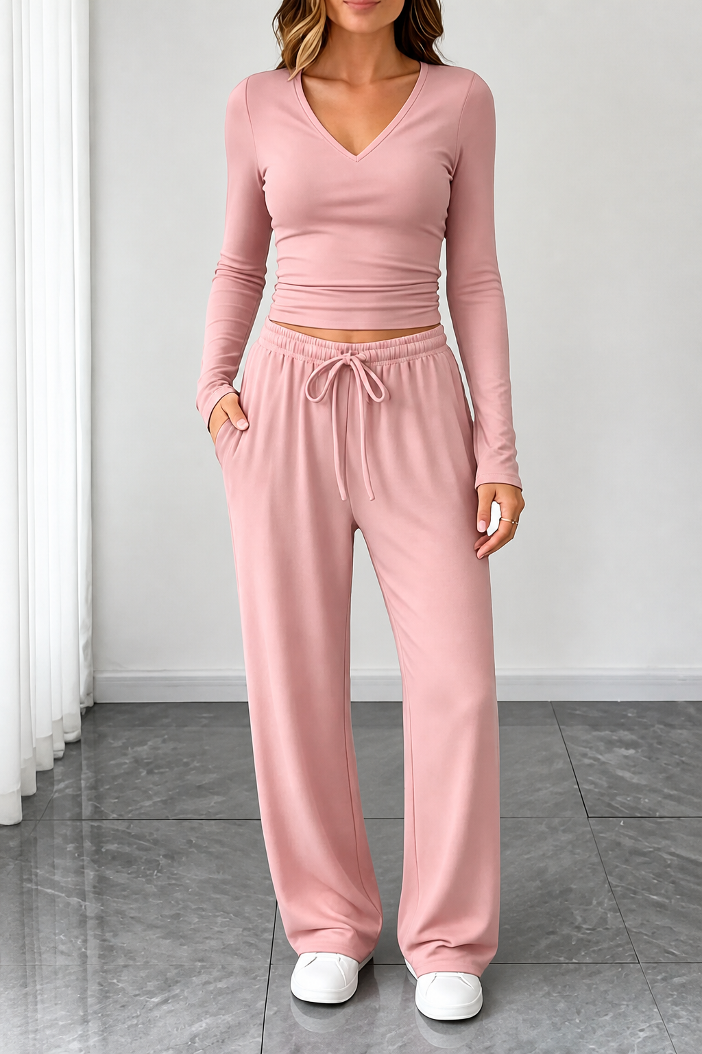Wearbella – V-Neck Crop Top And Wide-Leg Pants Set