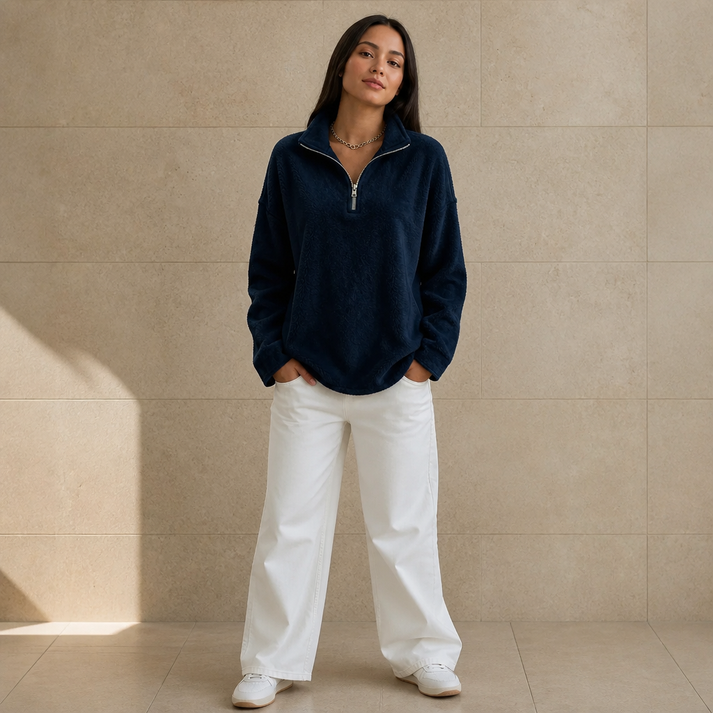 Cozyline – Dropped-Shoulder Quarter-Zip Sweatshirt