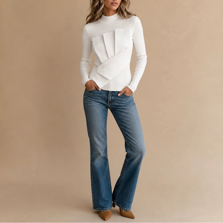 Pleatelle – Pleated Mock-Neck Ribbed Top