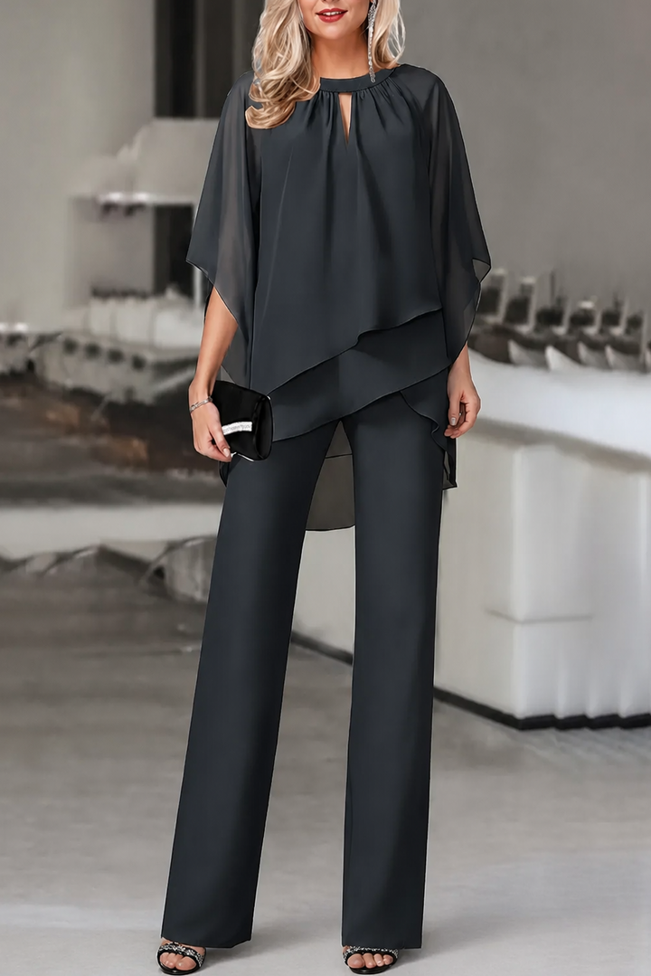 Draperie – Asymmetric Drape Overlay Wide-Leg Pant Set