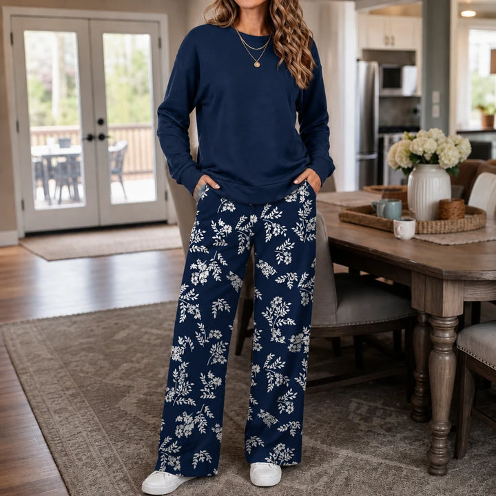 Wearbella – Crewneck Sweatshirt And Wide-Leg Pants Set