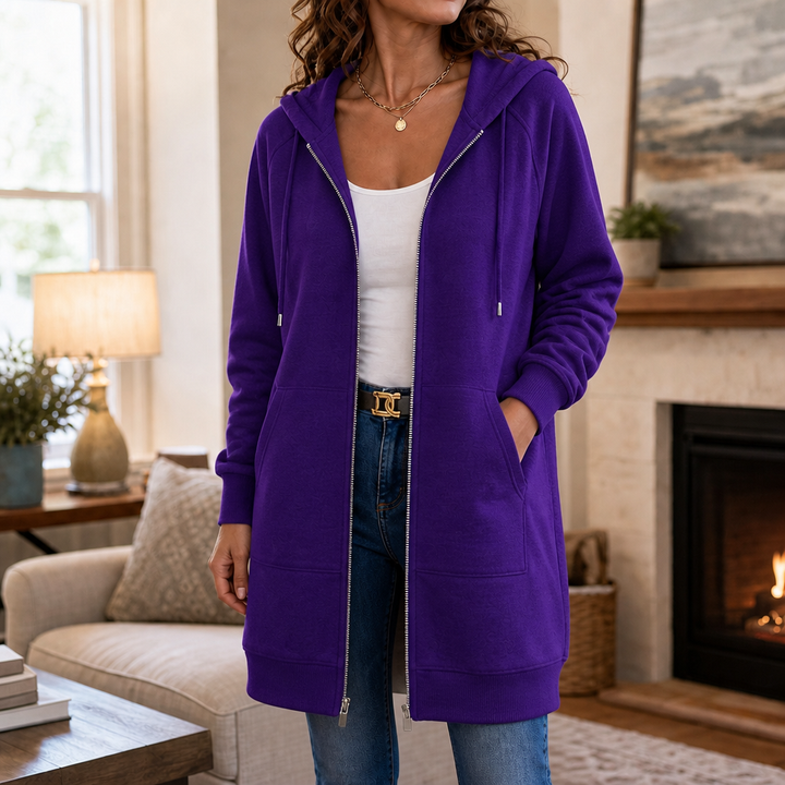 Wrapdrey – Mid-Length Zip-Up Hooded Cardigan