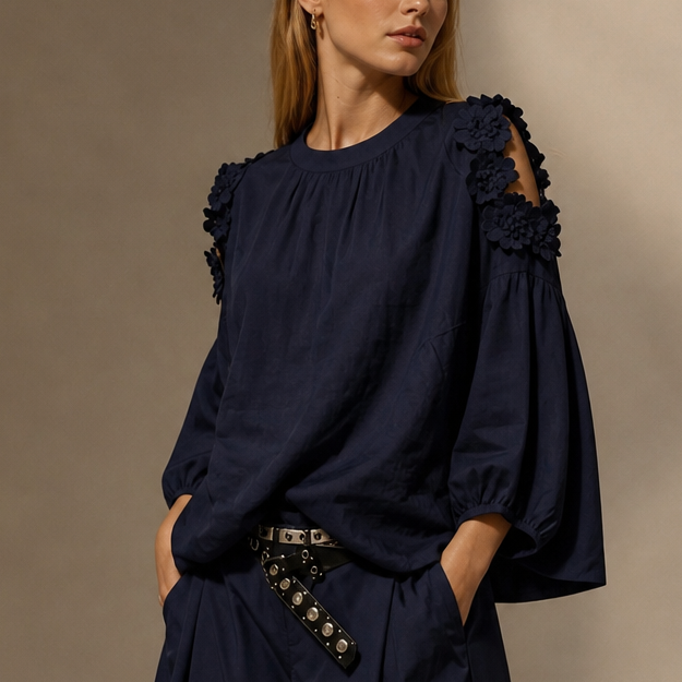 Florenza – 3D Floral Cold-Shoulder Blouse
