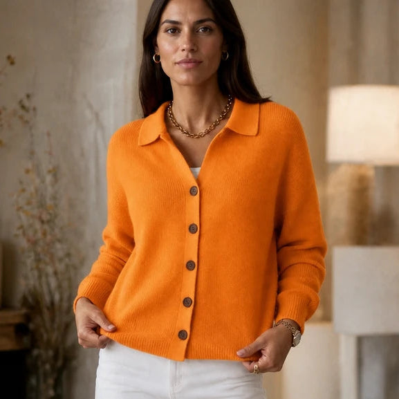 Wearbella – Contrast-Button Turn-Back Collar Knit Cardigan