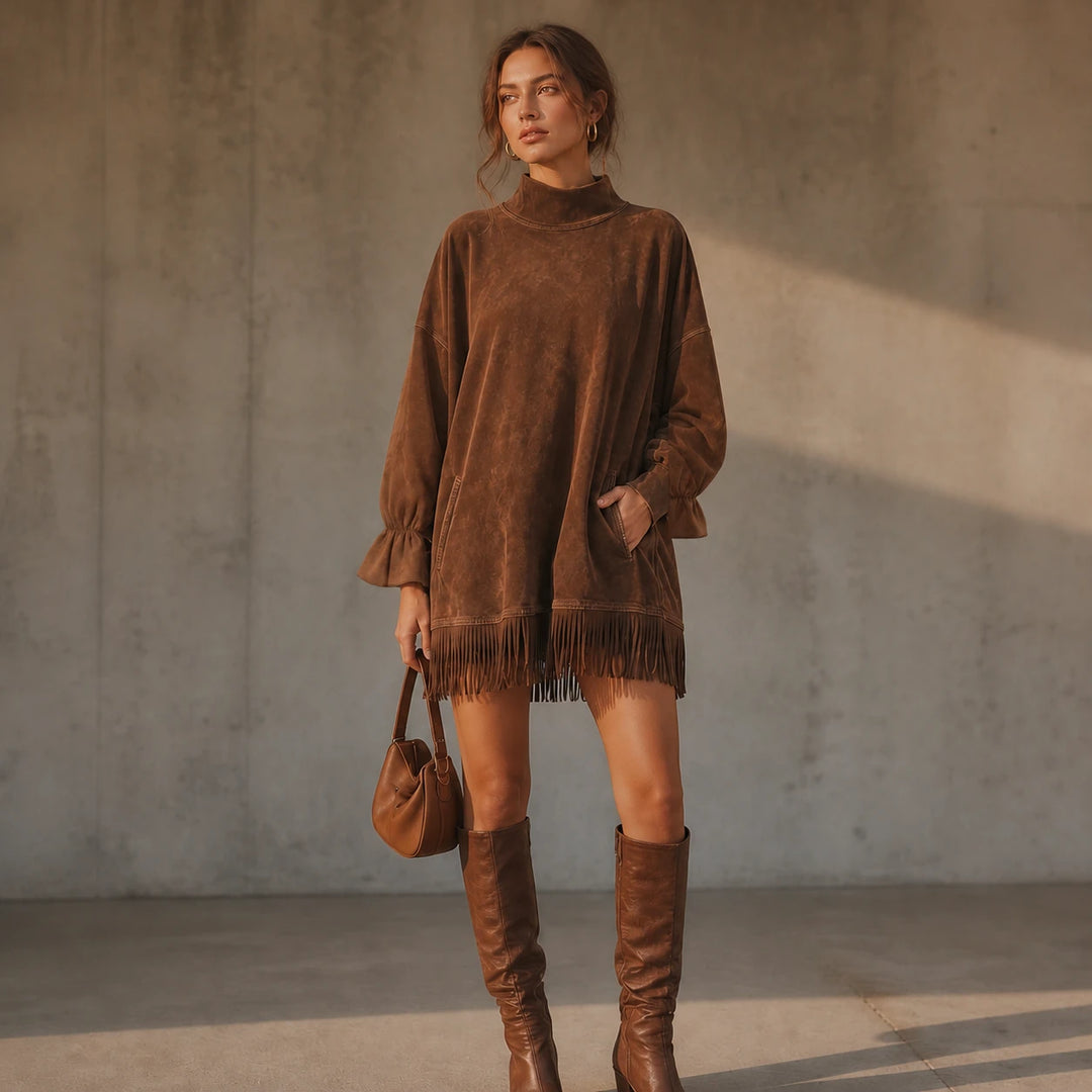 Tassel & Thread – Fringe Hem Oversized Sweater Tunic