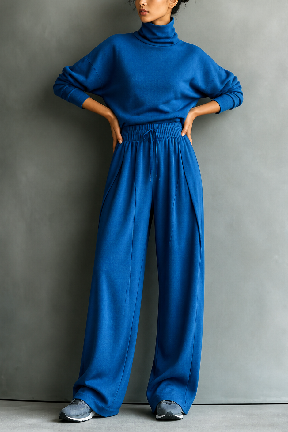 Wearbella – Turtleneck Top And Wide-Leg Pants Set