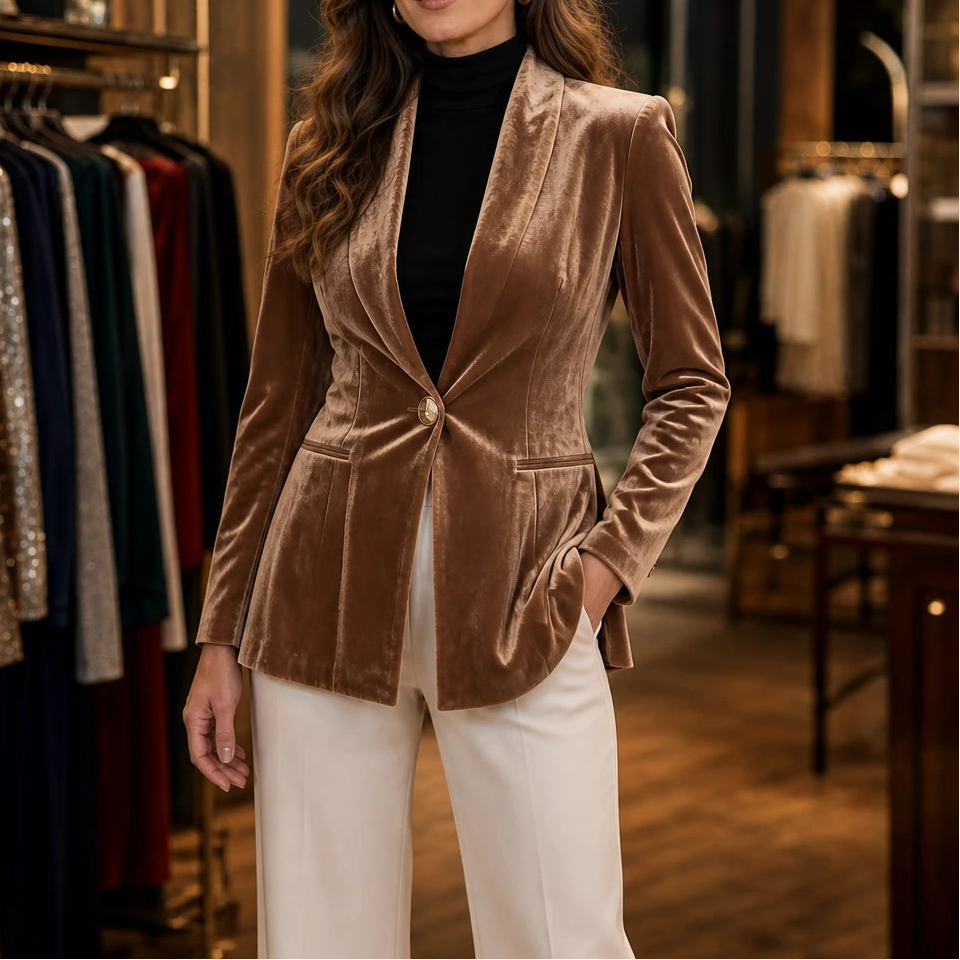 Velora Noir – Velvet Open-Front Blazer