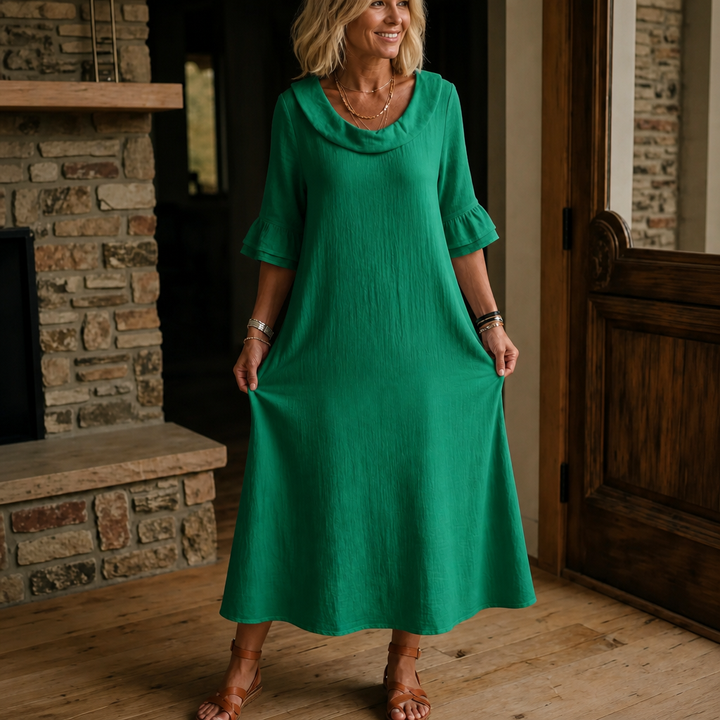 Solvane – A-Line Round Neck Midi Dress
