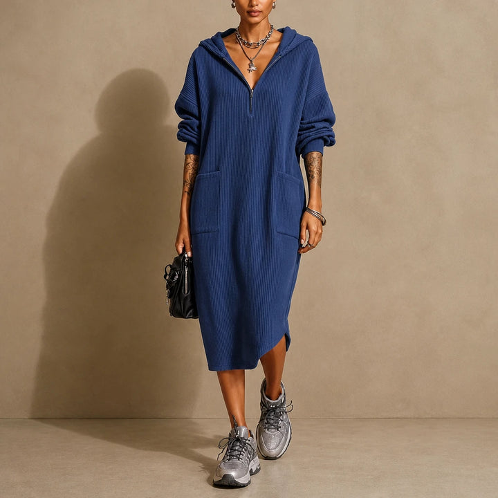 Everday – Hooded Zipper Pocket Midi Dress